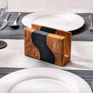 Modern Blue Epoxy Wood Napkin <b>Rings</b> Elegant <b>Resin</b> Tissue Box Dispenser for Home Dining Room Kitchen - Product Image 4
