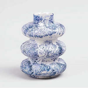 Jarrón de Cerámica Azul Pizarra con Tres Anillos, Estilo Art Deco Tradicional, Pequeño y Alto, de Porcelana, para Decoración del Hogar - Product Image 5