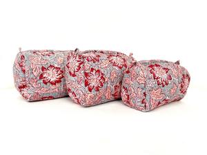 Neceser acolchado de algodón, elegante bolsa de lavado de tela con estampado floral, paquete de 3 bolsas de maquillaje grises y rojas, regalo para ella, ella - Product Image 4