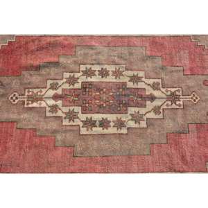 Tapis en laine turque rouge et beige de 5x11,3 pieds, motif patchwork tissé à plat pour décor de salon avec support en latex - Product Image 5