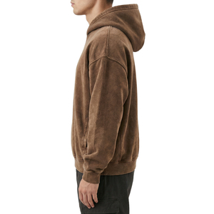 เสื้อฮู้ดดี้ผู้ชายทรงบ็อกซี่ ตัดเย็บแบบครอป ผ้าคอตตอนเรียบ ทรงโอเวอร์ไซส์ สไตล์วินเทจ ไหล่ตก  รับทำโลโก้ OEM ตามสั่ง - Product Image 5