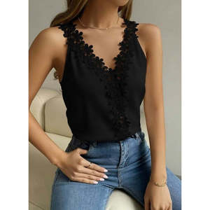 Blusa de Mujer con Tirantes y Cuello en V con Detalle de Encaje Floral, Blusa Sandy, 37663 - Negro - Product Image 4