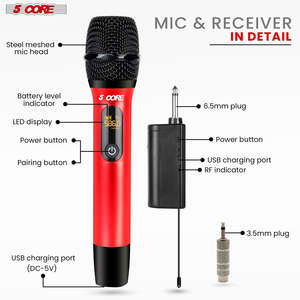 5Core <b>Wireless</b> <b>Microphone</b> Pair UHF Handheld Microfonos Inalambricos Cordless Mic - Product Image 5