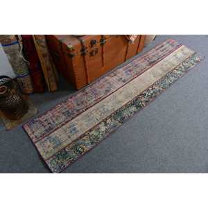 Alfombra Vintage de Estilo Runner de 1.7x6.9 pies, Alfombra Turca de Lana Ikat Azul - Product Image 1