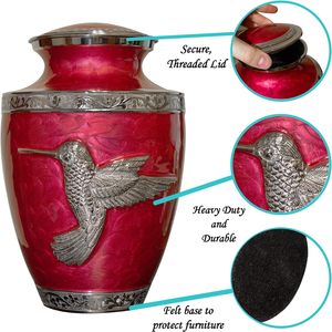 Urna de colibrí para cenizas humanas, urna de cremación funeraria grande para adultos con personalización (rojo) - Product Image 2