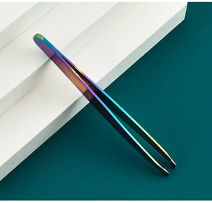 Pinzas para extensión de cejas y pestañas de acero inoxidable con etiqueta privada, Clip para depilación de Color arcoíris, Punta inclinada, cuidado Personal - Product Image 6
