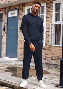 Breathable Cotton Blend Tracksuit Men Summer Gym Wear Set Slim Fit Jogger Hoodie Plain Color Two Piece 350GSM - Product Image 3