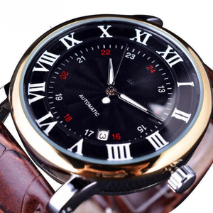 Haut de gamme hommes blanc doré horloge marron ceinture en cuir automatique mécanique montre de luxe affaires mode avec affichage de la Date - Product Image 3