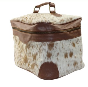 Durable Stylish Pure Cowhide Leather Travel Cosmetic <b>Bag</b> <b>for</b> <b>Women</b> Fashionable Portable Tooling Genuine Leather Case Zipper - Product Image 5