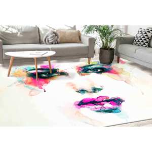 Tapis imprimé avec le visage d'une femme colorée - Tapis moderne avec portrait pour salon, tapis à poils doux - Product Image 1
