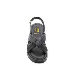 Sandale formelle noire comptoir ouvert Peep Toe semelle intérieure en cuir véritable talon haut pour plate-forme respirante d'été à la mode - Product Image 1