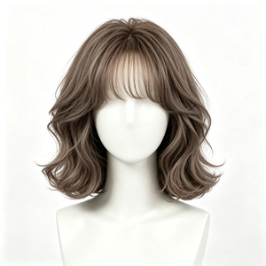 Brown Wave Bob Wig <b>Synthetic</b> Hairpiece Lightweight Breathable Machine Made Adjustable Cap for Women - Product Image 2