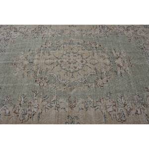 Vintage Turkish Rug Beige Green 6.3 X 9.8 ft Wool Flat Weave with Patchwork Pattern for Living Room Decorations - Product Image 5