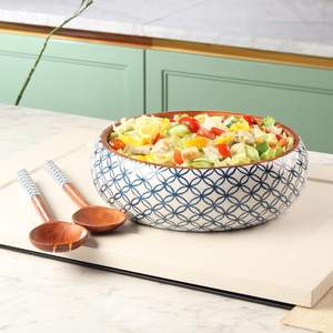 ไม้เนื้อแข็งธรรมชาติให้บริการชามสำหรับสลัดขนมและการตกแต่งห้องครัวที่มีการออกแบบทำด้วยมือ - Product Image 1