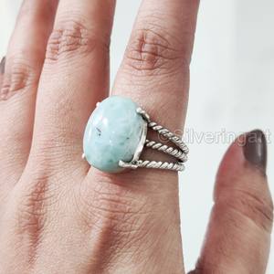 Anillo de Mujer con Piedra Preciosa de Larimar Natural, 3 Bandas Trenzadas Estilo Bohemio, Regalo de Navidad, Joyería Hecha a Mano, Anillo de Plata de Ley 925 - Product Image 5
