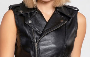 Nuevo Chaleco de Cuero Genuino para Mujer, Estilo Motero, de Alta Calidad, Cortavientos, Moderno, en Diferentes Colores Lisos - Product Image 4