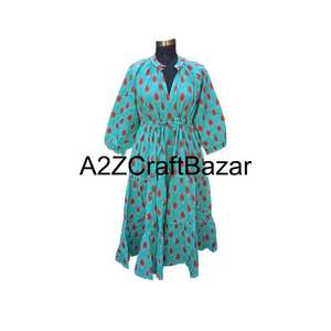 Robe coréenne Himanshi vintage mi-longue à manches longues à fleurs, faite à la main, écologique, respirante, en coton, confortable, coupe ample - Product Image 2