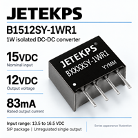 Convertisseur DC-DC isolé JETEKPS B1512S-1W 1W, 15V vers 12V 83mA, module d'alimentation SIP non régulé, RoHS, efficacité 85%, 1500VDC