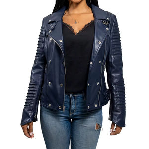 Chaqueta de cuero de mujer Premium personalizable con diseño de panel táctil de ropa de calle elegante acabado y decoración de bordado - Product Image 1