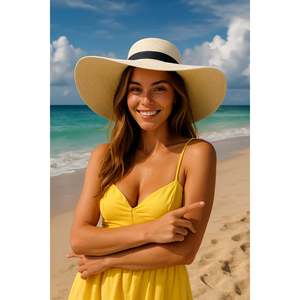 Cream Ribbon Extra Wide Straw <b>Hat</b> Hsr2039 Boxed Shipping - 2039krem - Product Image 1