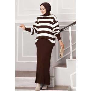 Vestido corto de rayas anchas marrón - Product Image 1