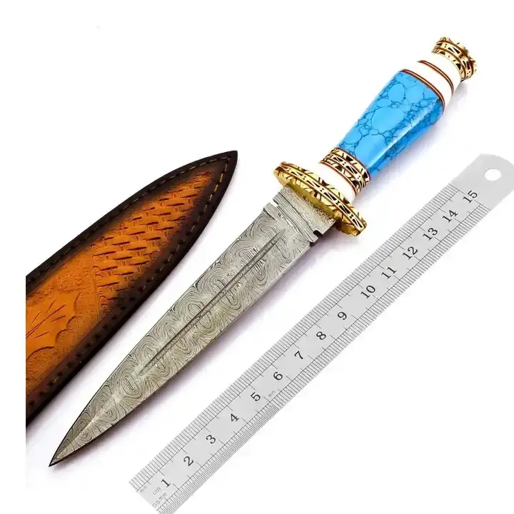 Hunting Knife Custom Forged Real Damascus Steel Hunting Outdoor Knife with Resin Handle Knife For Hunters With Leather Sheath