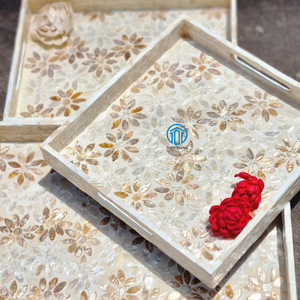 Hot Premium Quality Luxury Floral Mother of Pearl Serving <b>Tray</b> for Food <b>Drink</b> Variety Size for Restaurant Home Hotel Decor - Product Image 1
