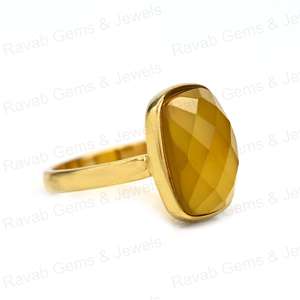 Meilleure vente bijoux fins faits à la main 925 argent lunette bague or rose 12x16mm jaune calcédoine Rectangle coussin à facettes éternité - Product Image 2