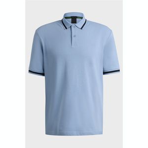 Polo de trabajo para hombre, camisa extragrande con cuello de solapa y medio botón, diseño de retazos de manga corta, tela suave, ropa informal elegante para oficina - Product Image 1