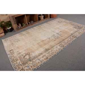 Alfombra turca Vintage Beige Azul 5,3X9,4 pies Tejido plano de lana con patrón de retazos para decoraciones de sala de estar o uso en el pasillo - Product Image 5