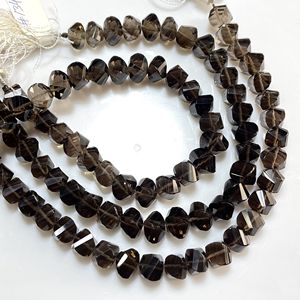 Perles de rondelle torsadées à facettes en quartz fumé, perles de forme fantaisie en pierres précieuses naturelles pour la fabrication de bijoux - Product Image 3