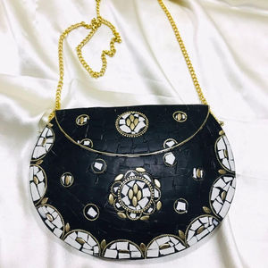 Diseñador hecho a mano Metal mosaico señoras bolso de mano moda cuero bolso de hombro patrón de piedra marco elegante noche uso caja Shell - Product Image 1