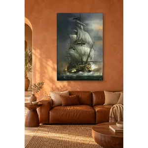 Impression sur toile d'un bateau à voile Fida avec drapeau pirate sur un mer déchaînée - Product Image 3
