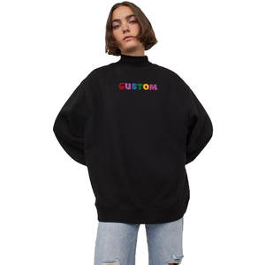 Wholesale Women's Winter Oversized Fit Custom Soft Fleece Jumper <b>Black</b> Mock Neck <b>Sweatshirts</b> with Front Custom Logo Printing - Product Image 1