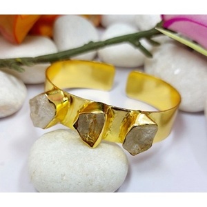 Brass Gold Plated Fashion Cuff <b>Bracelets</b> with Gemstones - Product Image 5