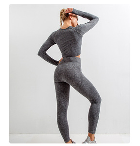 Venta al por mayor señoras elástico correr entrenamiento Fitness Yoga mujeres gimnasio Leggings cintura alta sin costuras 5 piezas conjunto de Yoga - Product Image 5
