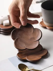 Luxury Design Wooden Coaster Flower Shape <b>6</b> Pcs <b>Set</b> Natural Wood Chocolate Brown Color Table Top Decorative Wooden Coaster - Product Image 3