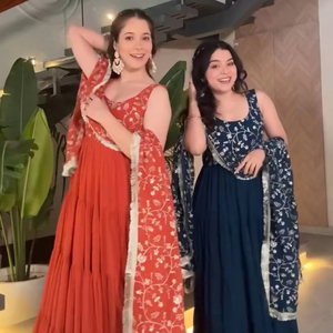 Último traje de mujer bordado Anarkali indio Ethereal Georgette Stone Work para fiesta y ocasiones especiales para adultos - Product Image 1