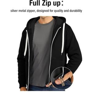 Sweat-shirts à capuche en coton épais pour hommes, taille XL, fermeture éclair, logo personnalisé, haute qualité, écologiques, décontractés, polaire, anti-froissement, vente en gros 2025 - Product Image 2