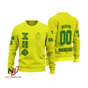 Suéter de punto de cuello redondo de algodón para hombre personalizado OEM más vendido patrón de letras de manga larga suéter de rayas Vintage suéter de letras - Product Image 5