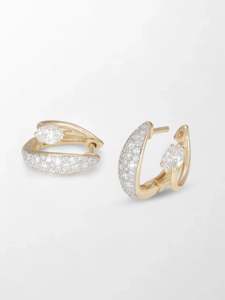 Pendientes de Aro con Diamantes Ovalados Cultivados en Laboratorio, 1.92 Ct, Color GH, Claridad VS, 72 Piedras, Oro Amarillo de 14K, Diseño de Línea Curva - Product Image 2
