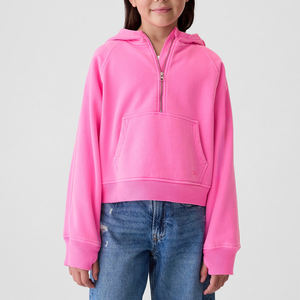 Venta al por mayor de sudaderas con capucha informales de algodón con media cremallera para niños Impresión de logotipo personalizado tejido de rizo de punto con capucha técnicas bordadas - Product Image 1