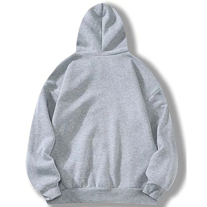 Sweat-shirt à capuche unisexe gris en polaire, coupe ample, décontracté, zippé avec poche avant et impression en relief, 100% coton, hiver - Product Image 3