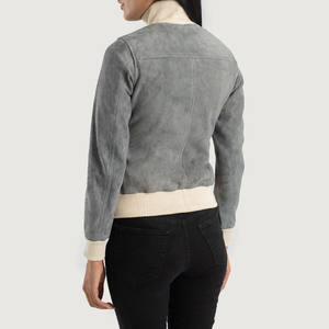 Suede Leather <b>Jacket</b> Best Premium Quality Top Selling Genuine <b>Sheepskin</b> Suede Grey Leather <b>Jacket</b> With Ribbed Collar - Product Image 6