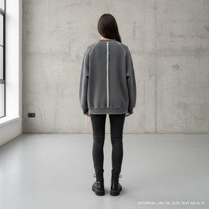 Custom Heavyweight Cotton Women's Winter Grunge Sweatshirt Anti-shrink <b>Raw</b> Edge External Seams Raglan Sleeve Distressed Frayed - Product Image 6