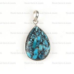 Naturel 16x22mm Tibétain Toile D'araignée Turquoise Gemme En Argent Sterling Minimaliste Bijoux Dainty Poire Forme Charmes Pendentif pour Elle - Product Image 5