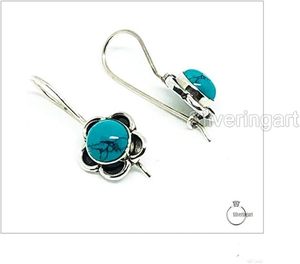 ต่างหูห้อยทรงหยดน้ำ ประดับพลอยเทอร์ควอยซ์ธรรมชาติ หินประจำเดือนธันวาคม ของขวัญคริสต์มาส เครื่องประดับทำมือ เงินแท้ 925 - Product Image 2