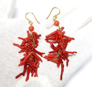 14K Or Naturel Italien Corail Bâton Corail Branche Boucles D'oreilles Corail Bâton Boucles D'oreilles Corail Rouge Boucles D'oreilles Cluster Boucle D'oreille - Product Image 1