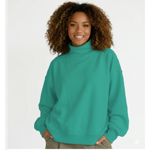 Sweat-shirt à col roulé violet uni surdimensionné pour femmes, en coton et bambou, tricoté, respirant, Trackstar, OEM, étiquette privée - Product Image 2