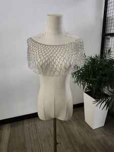 Elegante capa burlesca con hebras de cuentas lentejuelas hermosa silueta recta sujeta el cuello envoltura festiva para ocasiones de Club - Product Image 3